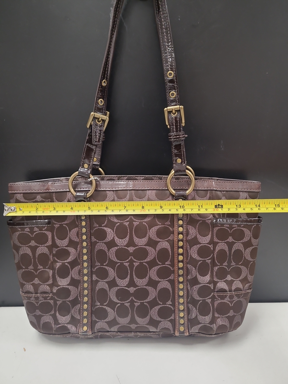 Coach Brown Lurex Jacquard Leather Signature Tote Bag Coach Brown H0867-F12853 - Picture 12 of 16